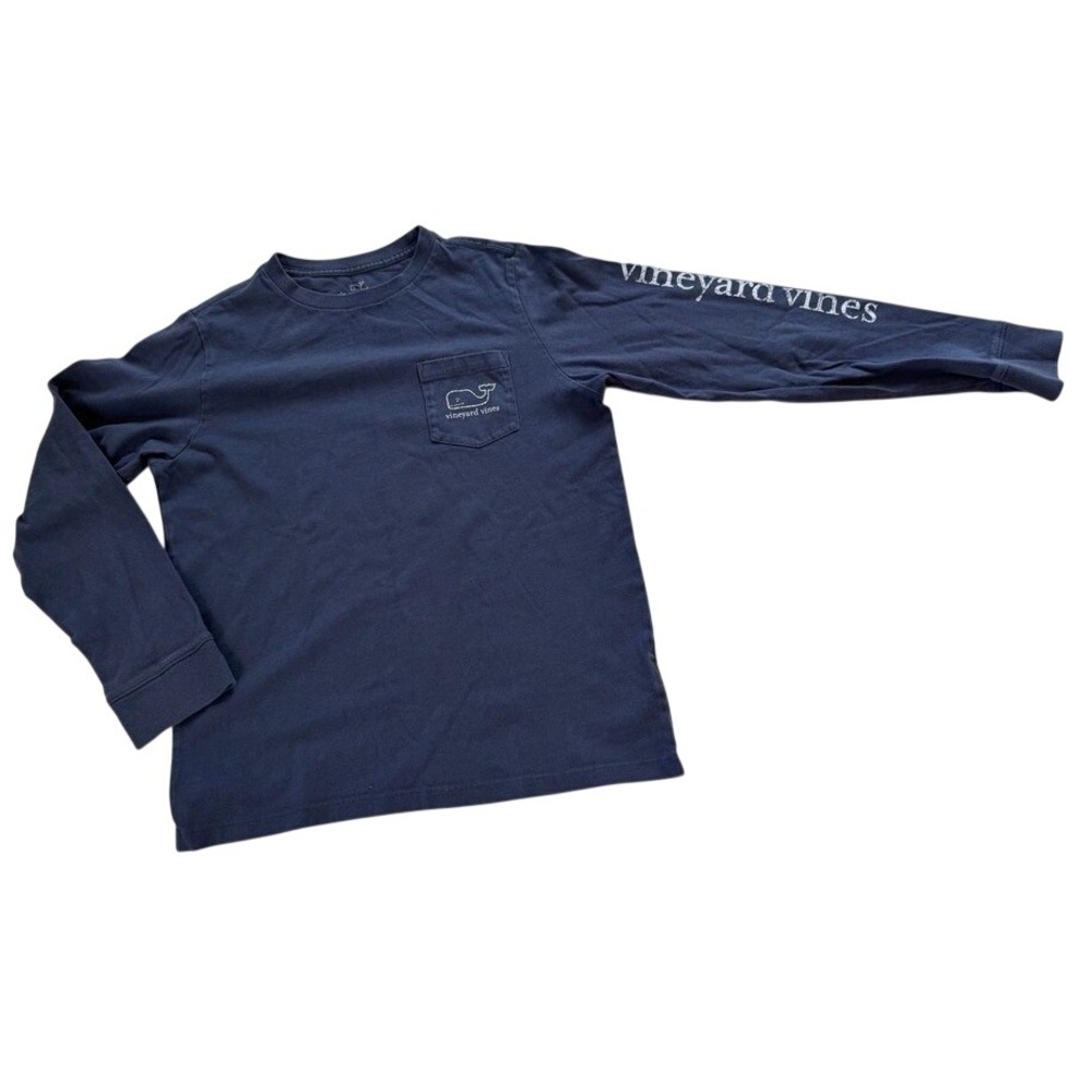 Vineyard Vines Boys Navy Blue Long Sleeve Whale Logo Pocket T-Shirt Size S 8-10